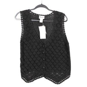 Maren VTG Crochet Vest M Women Black Sweater Buttons Whimsigoth Fairy Grammacore